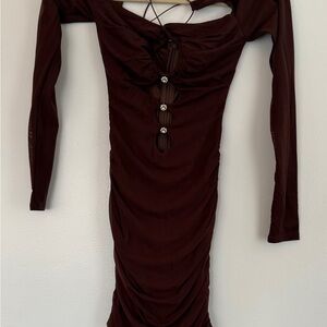 Parthea NWT Brown Front Cutout W/Crystal Hardware, Hidden Zipper Dress, Sz.XS